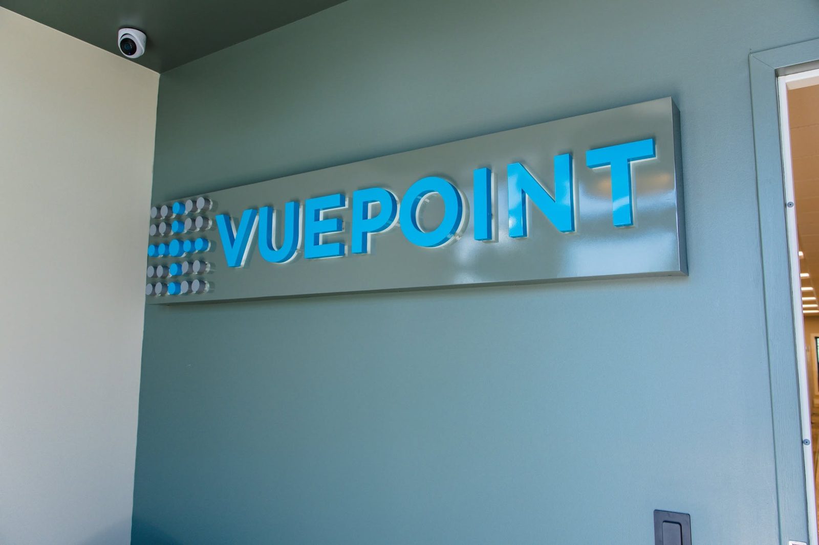 The VuePoint Diagnostics sign mounted in the lobby of the Gadsden office